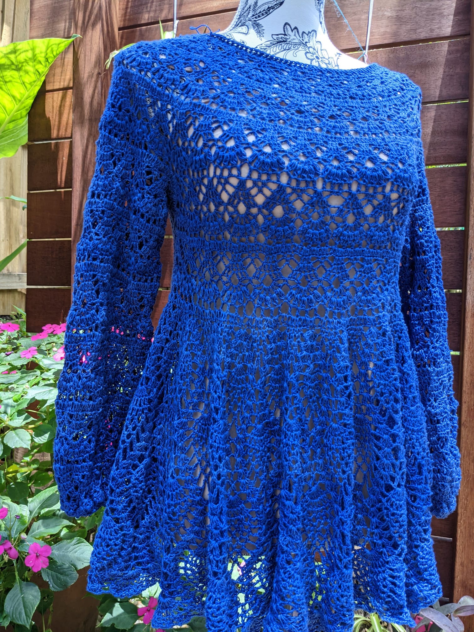 Hand-crocheted blue lace blouse